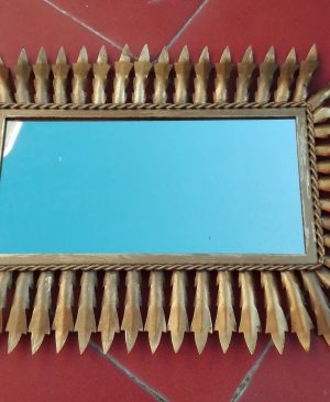 ESPEJO RECTANGULAR TIPO SOL METAL DORADO VINTAGE ANTIGUO
