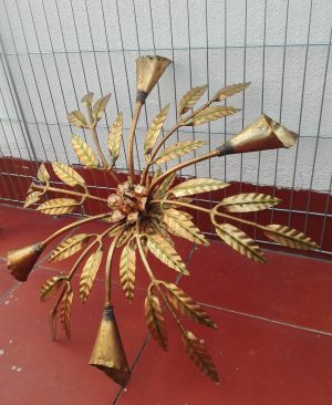 LAMPARA VINTAGE APLIQUE PLAFON TECHO PARED HOJAS DORADO