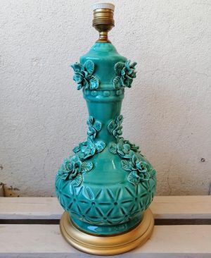 LAMPARA VINTAGE ANTIGUA MANISES PORCELANA CERÁMICA FLORES
